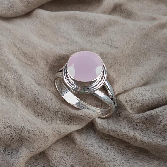 Handmade Rose Chalcedony Ring: 925 Sterling Silver Pink Gemstone Jewelry