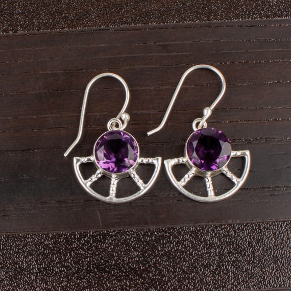 African Amethyst Dangle Earrings: Handmade 925 Sterling Silver Gemstone