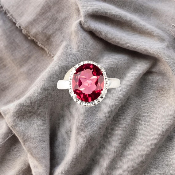 Handmade Pink Tourmaline Ring: 925 Sterling Silver Pink Gemstone Jewelry