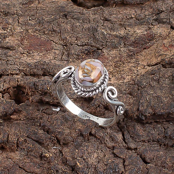 Handmade Pink Opal Turquoise Ring: 925 Sterling Silver pink Gemstone Jewelry