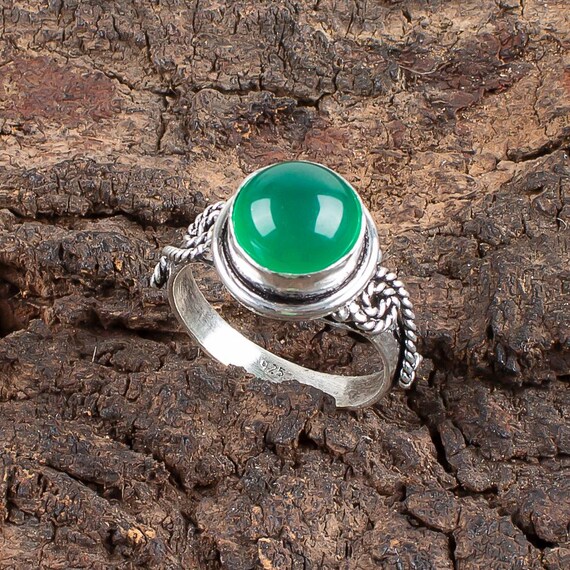 Handmade Green Onyx Ring: 925 Sterling Silver Green Gemstone Jewelry