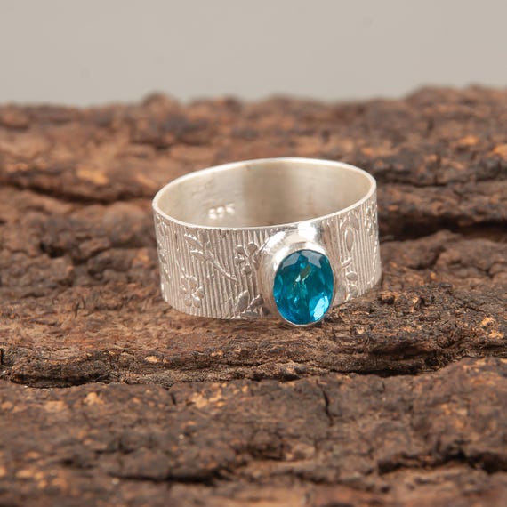 Handmade Swiss Blue Topaz Ring: 925 Sterling Silver Blue Gemstone Jewelry