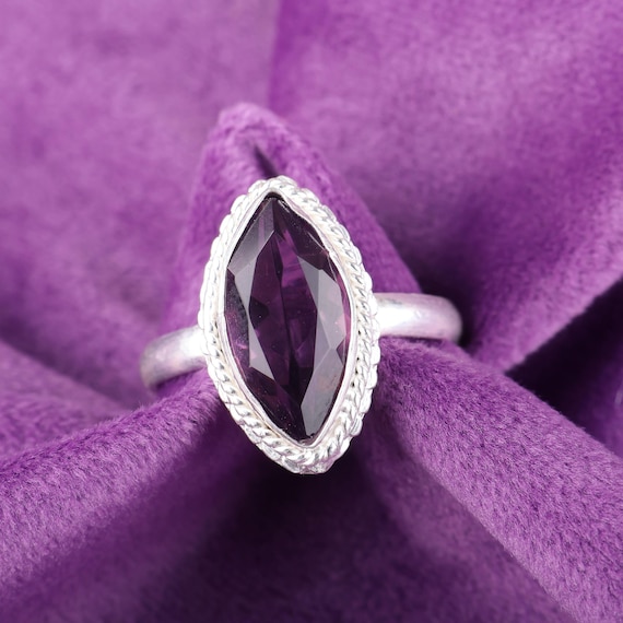 Handmade Amethyst Ring: 925 Sterling Silver Purple Gemstone Jewelry