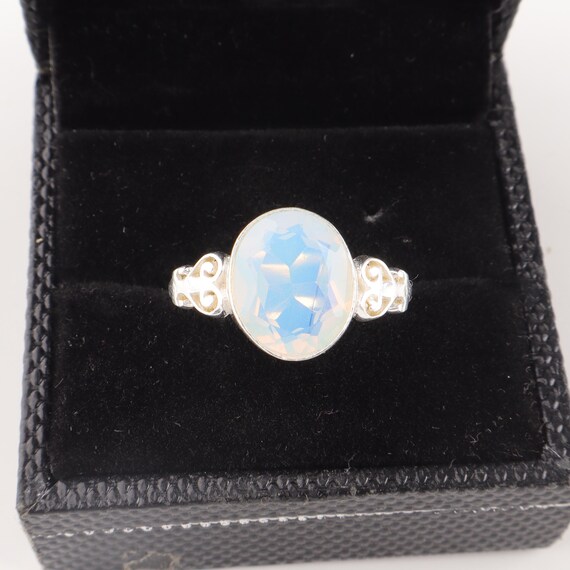 Handmade Milky Opal Ring: 925 Sterling Silver Black Gemstone Jewelry