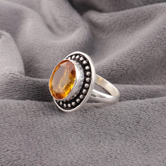Handmade Citrine Ring: 925 Sterling Silver Yellow Gemstone Jewelry