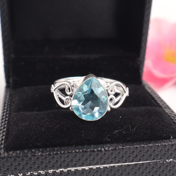 Handmade Sky Blue Topaz Ring: 925 Sterling Silver Blue Gemstone Jewelry