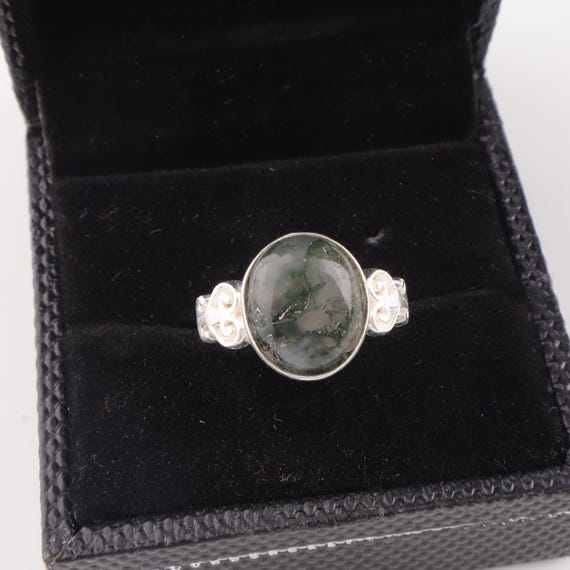 Handmade Moss Agate Ring: 925 Sterling Silver Green Gemstone Jewelry