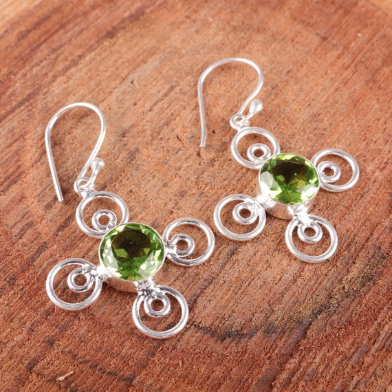 Peridot Dangle Earrings: Handmade 925 Sterling Silver Gemstone