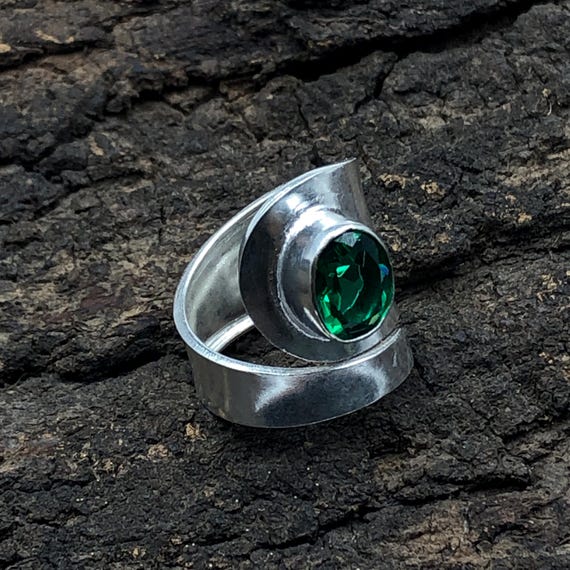 Handmade Green Emerald Ring: 925 Sterling Silver Green Gemstone Jewelry