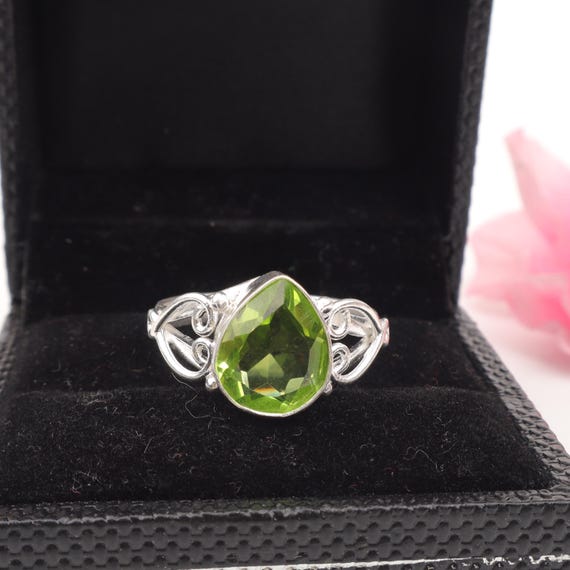 Handmade Peridot Ring: 925 Sterling Silver Green Gemstone Jewelry