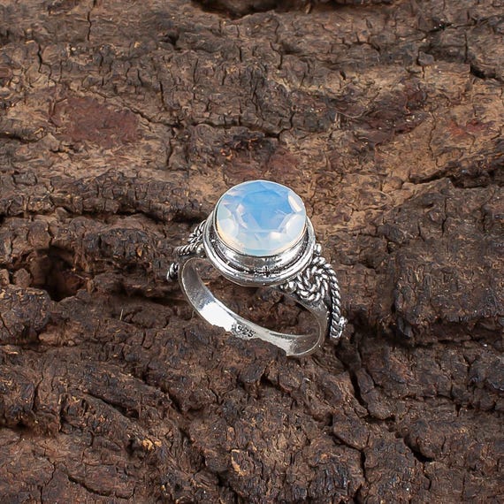 Handmade Milky Opal Ring: 925 Sterling Silver Black Gemstone Jewelry