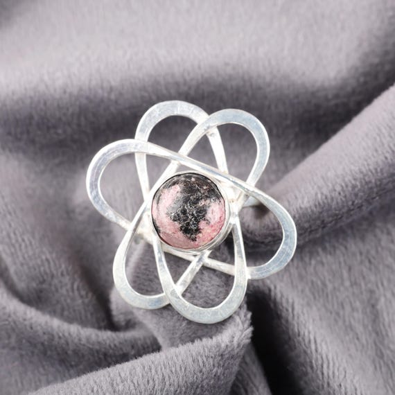 Handmade Rhodonite Ring: 925 Sterling Silver Multi Gemstone Jewelry