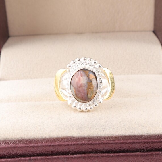 Handmade Pink Opal Turquoise Ring: 925 Sterling Silver pink Gemstone Jewelry