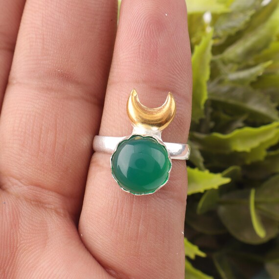 Handmade Green Onyx Ring: 925 Sterling Silver Green Gemstone Jewelry