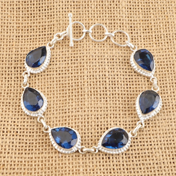 Handmade London Blue Topaz Bracelet: Sterling Silver Multi Gemstone Jewelry