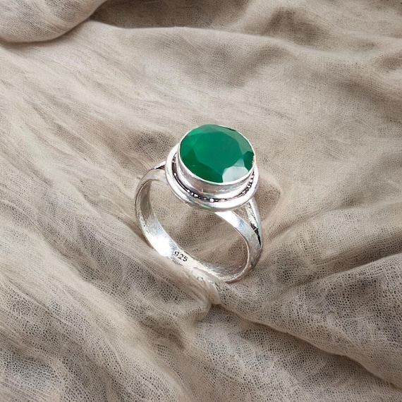 Handmade Green Onyx Ring: 925 Sterling Silver Green Gemstone Jewelry