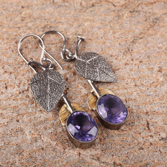 Iolite Dangle Earrings: Handmade 925 Sterling Silver Gemstone
