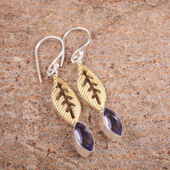 Iolite Dangle Earrings: Handmade 925 Sterling Silver Gemstone