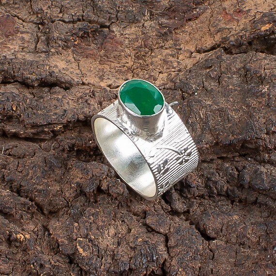 Handmade Green Onyx Ring: 925 Sterling Silver Green Gemstone Jewelry
