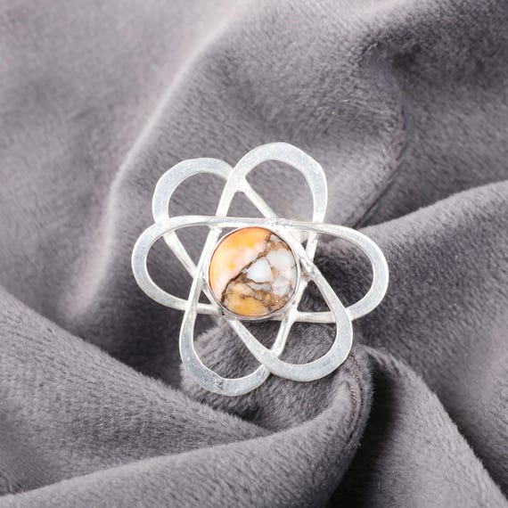 Handmade Orange Copper Turquoise Ring: 925 Sterling Silver Orange Gemstone Jewelry