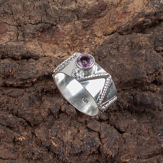 Handmade Amethyst Ring: 925 Sterling Silver Purple Gemstone Jewelry