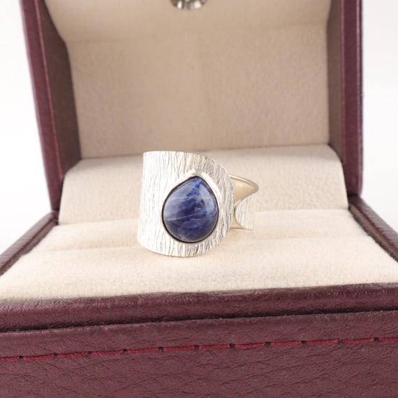 Handmade Sodalite Ring: 925 Sterling Silver Fire Gemstone Jewelry