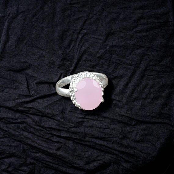 Handmade Rose Chalcedony Ring: 925 Sterling Silver Pink Gemstone Jewelry