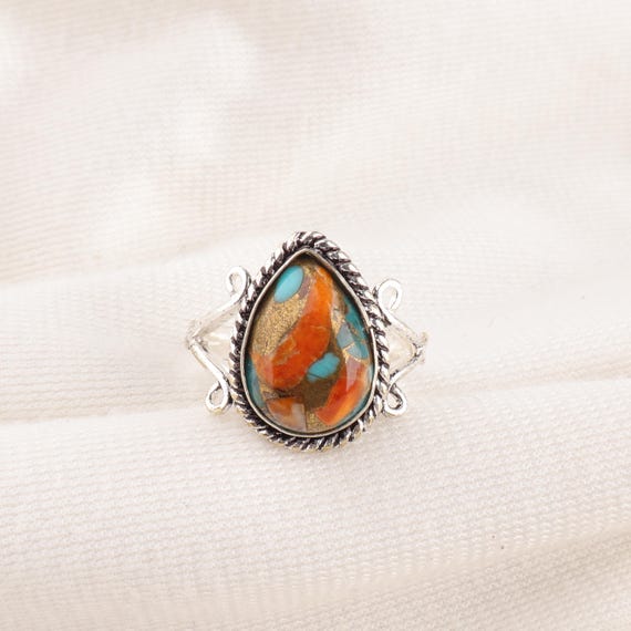 Handmade Spiny Oyster Ring: 925 Sterling Silver Gemstone Jewelry