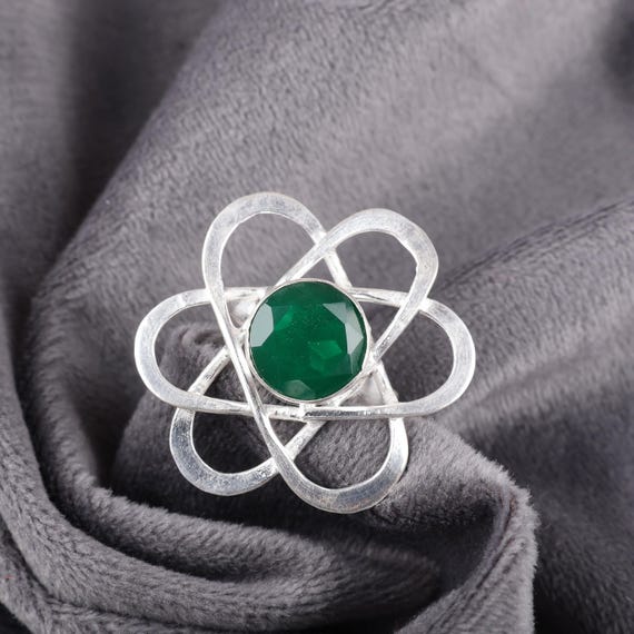 Handmade Green Onyx Ring: 925 Sterling Silver Green Gemstone Jewelry