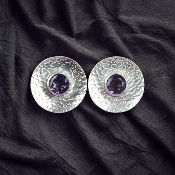 Iolite Dangle Earrings: Handmade 925 Sterling Silver Gemstone