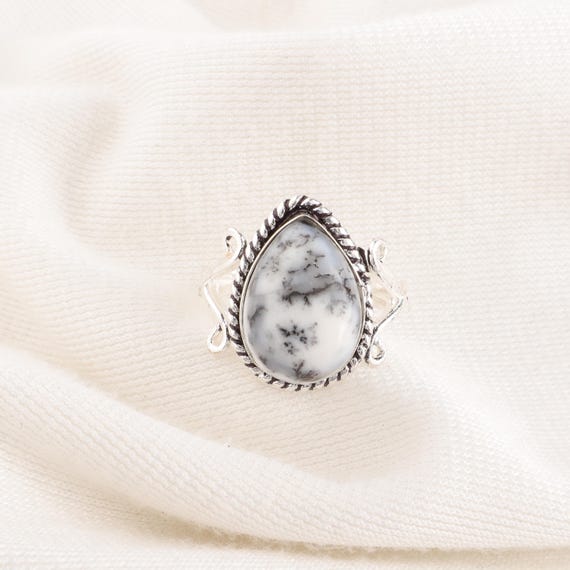 Handmade Dendrite Opal Ring: 925 Sterling Silver Fire Gemstone Jewelry