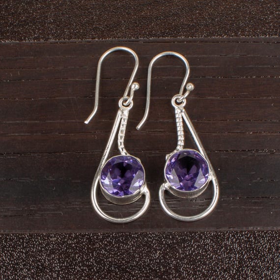 Iolite Dangle Earrings: Handmade 925 Sterling Silver Gemstone