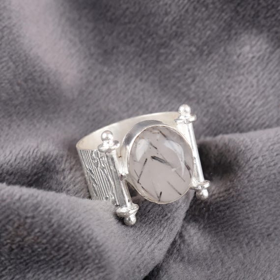 Handmade Black Rutile Ring: 925 Sterling Silver Black Gemstone Jewelry