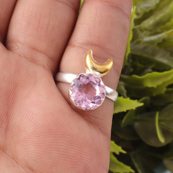 Handmade Morganite Ring: 925 Sterling Silver Pink Gemstone Jewelry