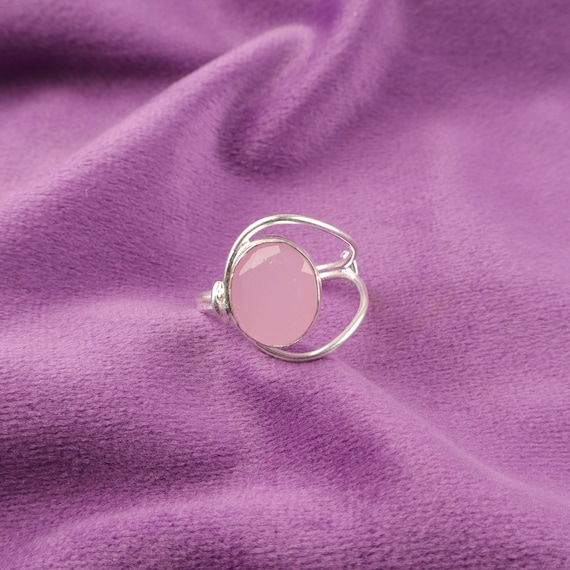 Handmade Rose Chalcedony Ring: 925 Sterling Silver Pink Gemstone Jewelry
