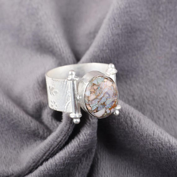 Handmade Ethiopian Copper Turquoise Ring: 925 Sterling Silver Brown Gemstone Jewelry