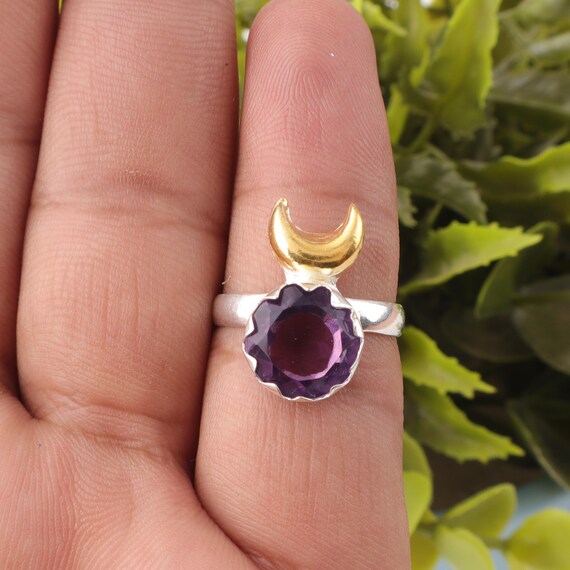 Handmade Amethyst Ring: 925 Sterling Silver Purple Gemstone Jewelry