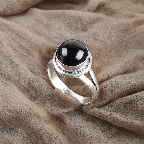 Handmade Black Tourmaline Ring: 925 Sterling Silver Black Gemstone Jewelry