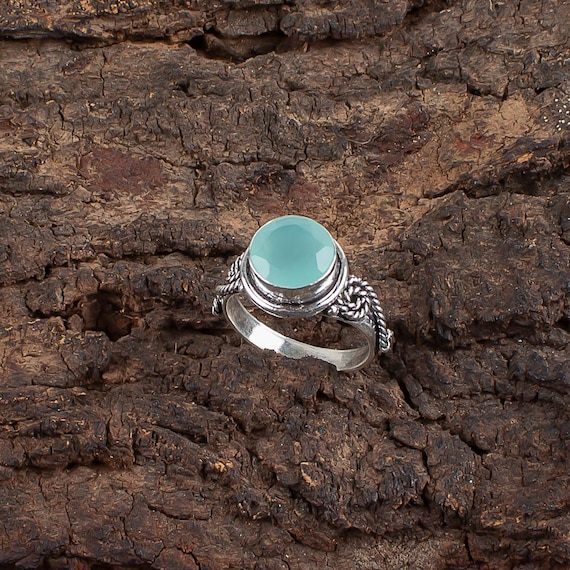 Handmade Aqua Chalcedony Ring: 925 Sterling Silver Pink Gemstone Jewelry