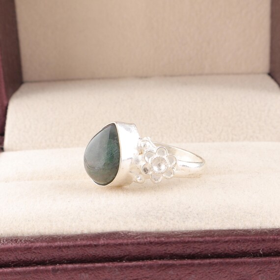 Handmade Moss Agate Ring: 925 Sterling Silver Green Gemstone Jewelry