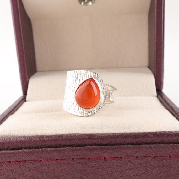 Handmade Carnelian Ring: 925 Sterling Silver Orange Gemstone Jewelry