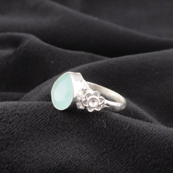Handmade Aqua Chalcedony Ring: 925 Sterling Silver Pink Gemstone Jewelry