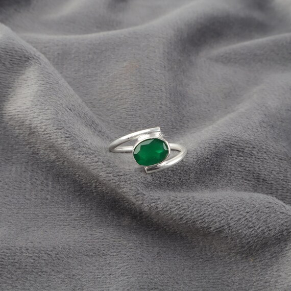 Handmade Green Onyx Ring: 925 Sterling Silver Green Gemstone Jewelry