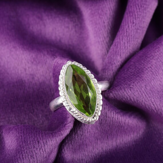 Handmade Peridot Ring: 925 Sterling Silver Green Gemstone Jewelry