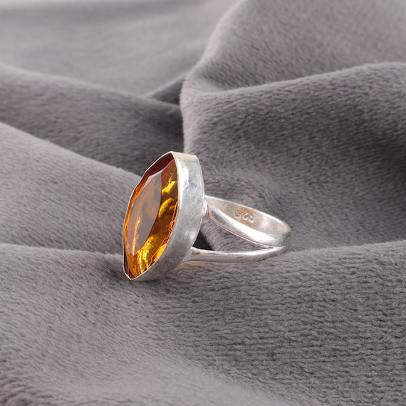 Handmade Citrine Ring: 925 Sterling Silver Yellow Gemstone Jewelry