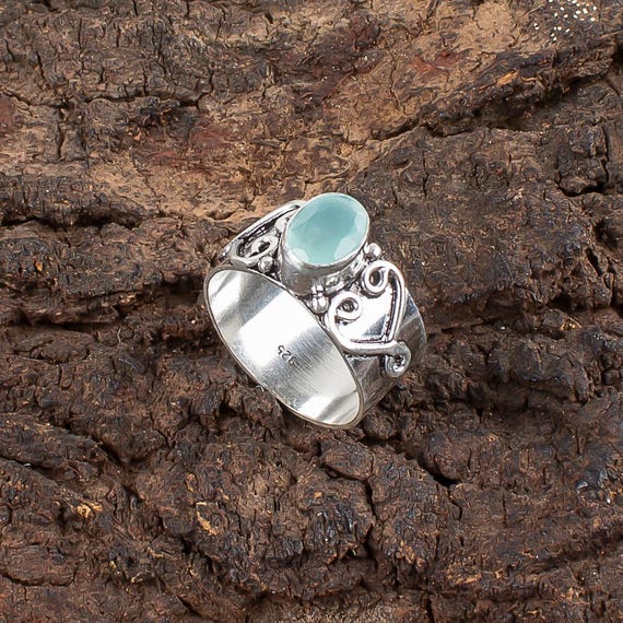 Handmade Aqua Chalcedony Ring: 925 Sterling Silver Pink Gemstone Jewelry