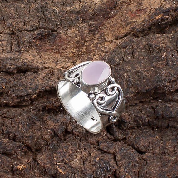 Handmade Rose Chalcedony Ring: 925 Sterling Silver Pink Gemstone Jewelry
