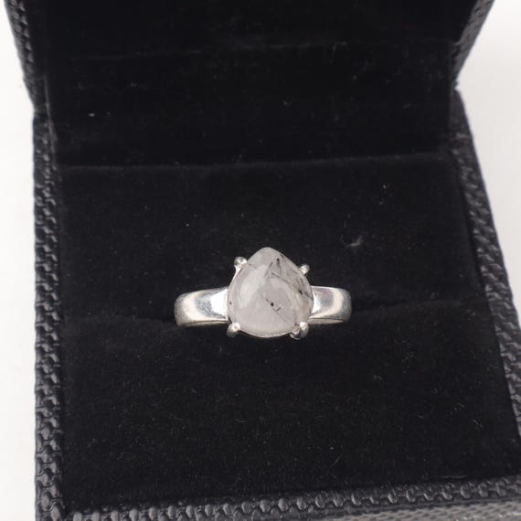 Handmade Black Rutile Ring: 925 Sterling Silver Black Gemstone Jewelry