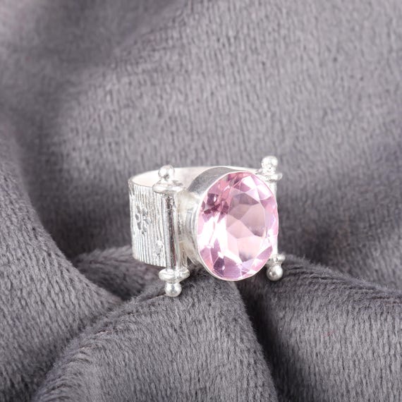 Handmade Morganite Ring: 925 Sterling Silver Pink Gemstone Jewelry