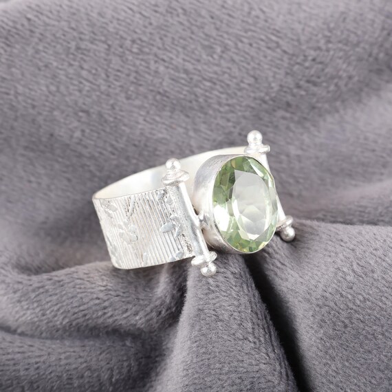 Handmade Green Amethyst Ring: 925 Sterling Silver Green Gemstone Jewelry